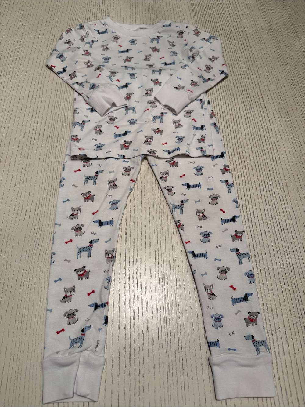 Kissy Kissy White Dog Print Long-Sleeve Pajama Set with Blue and Red Accents